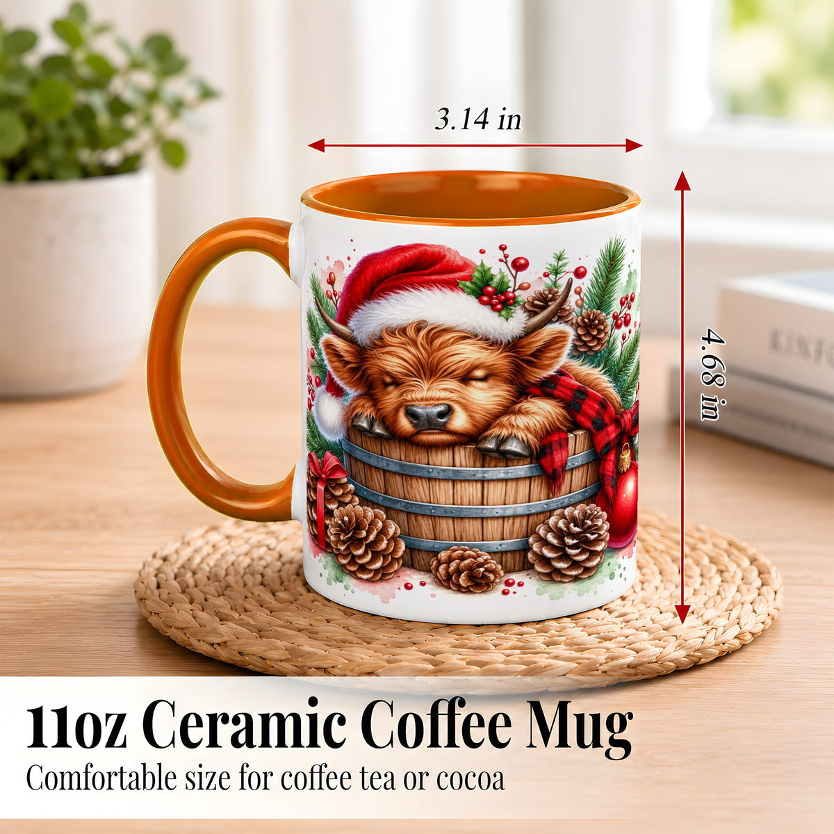 #pl[11oz|Orange] Sleeping Highland Cow Coffee Mug, Christmas Cow Mug, Ceramic Cup