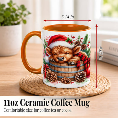 #pl[11oz|Orange] Sleeping Highland Cow Coffee Mug, Christmas Cow Mug, Ceramic Cup