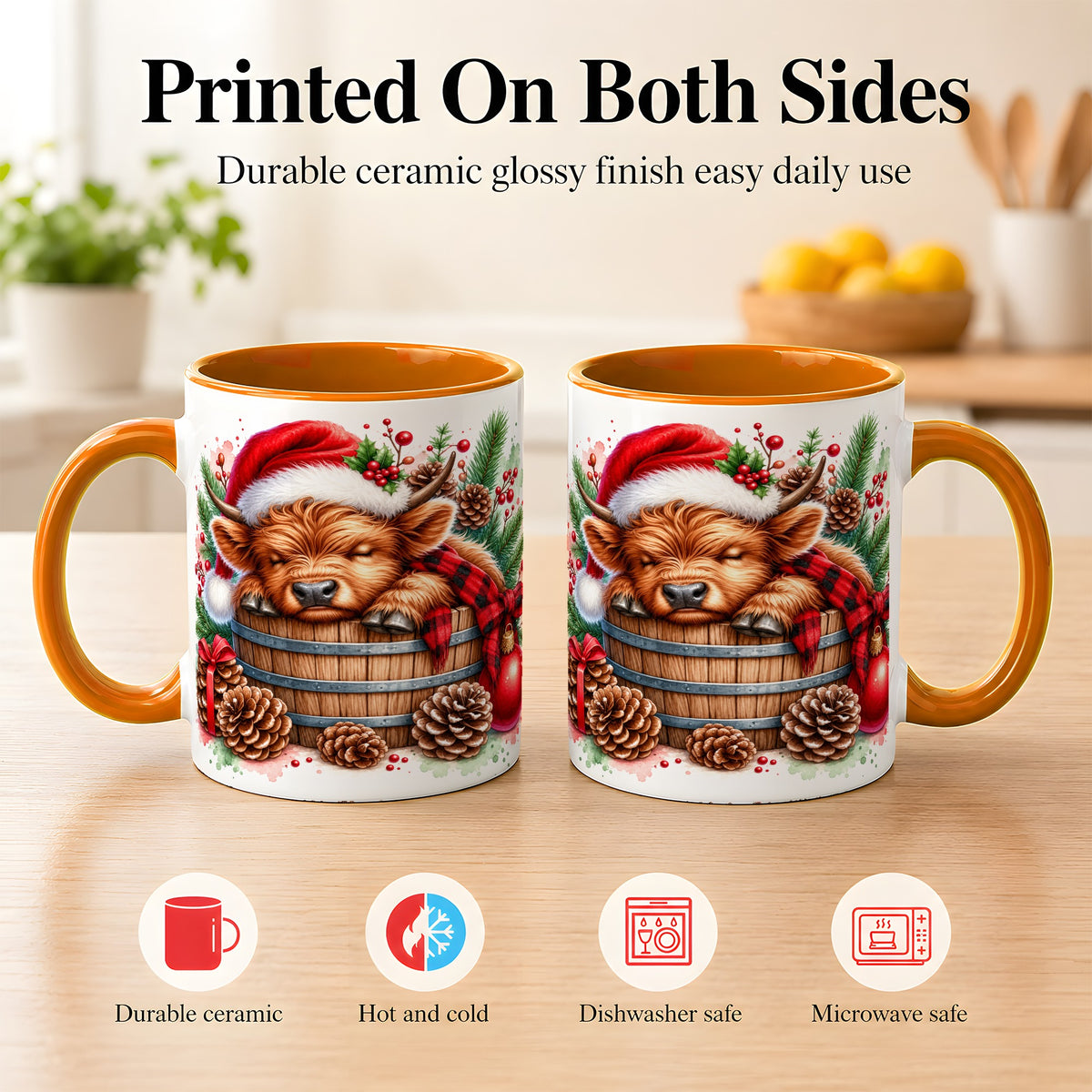 #pl[11oz|Orange] Sleeping Highland Cow Coffee Mug, Christmas Cow Mug, Ceramic Cup