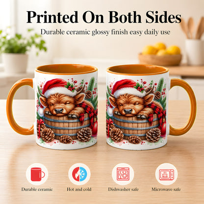 #pl[11oz|Orange] Sleeping Highland Cow Coffee Mug, Christmas Cow Mug, Ceramic Cup