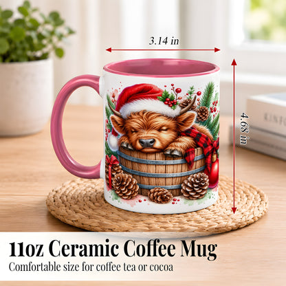 #pl[11oz|Pink] Sleeping Highland Cow Coffee Mug, Christmas Cow Mug, Ceramic Cup