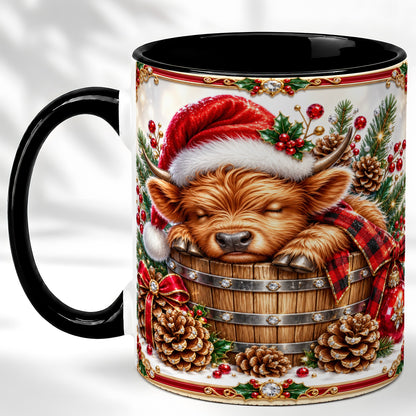 #pl[11oz|Black] Jeweled Highland Cow Coffee Mug, Christmas Cow Mug, Ceramic Cup