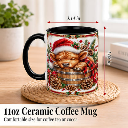 #pl[11oz|Black] Jeweled Highland Cow Coffee Mug, Christmas Cow Mug, Ceramic Cup