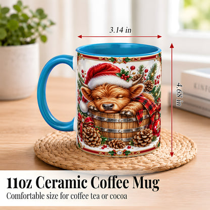 #pl[11oz|Blue] Jeweled Highland Cow Coffee Mug, Christmas Cow Mug, Ceramic Cup