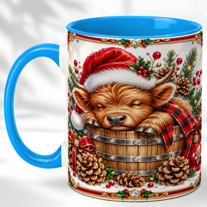#pl[11oz|Blue] Jeweled Highland Cow Coffee Mug, Christmas Cow Mug, Ceramic Cup