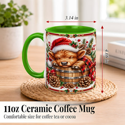 #pl[11oz|Green] Jeweled Highland Cow Coffee Mug, Christmas Cow Mug, Ceramic Cup