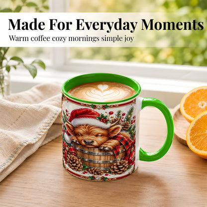 #pl[11oz|Green] Jeweled Highland Cow Coffee Mug, Christmas Cow Mug, Ceramic Cup