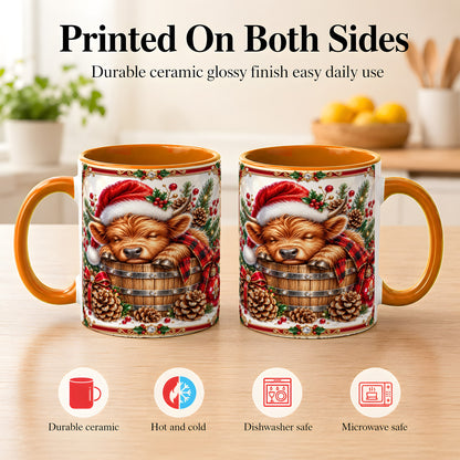 #pl[11oz|Orange] Jeweled Highland Cow Coffee Mug, Christmas Cow Mug, Ceramic Cup