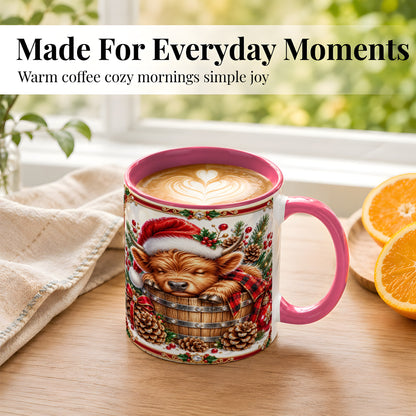 #pl[11oz|Pink] Jeweled Highland Cow Coffee Mug, Christmas Cow Mug, Ceramic Cup