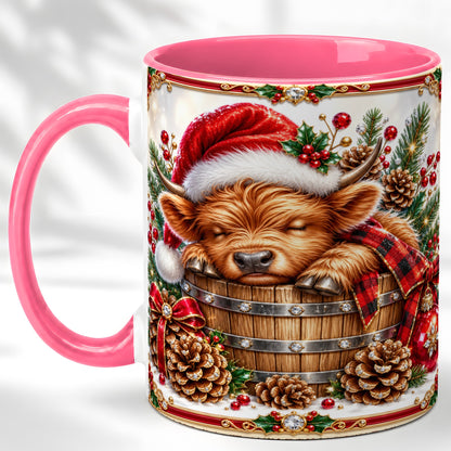 #pl[11oz|Pink] Jeweled Highland Cow Coffee Mug, Christmas Cow Mug, Ceramic Cup