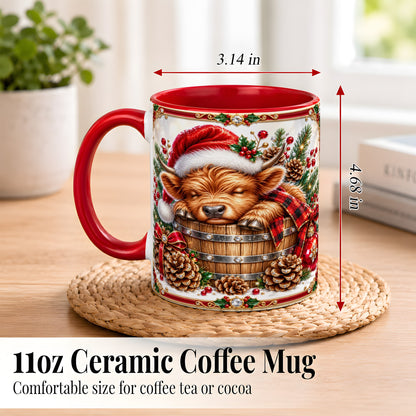 #pl[11oz|Red] Jeweled Highland Cow Coffee Mug, Christmas Cow Mug, Ceramic Cup