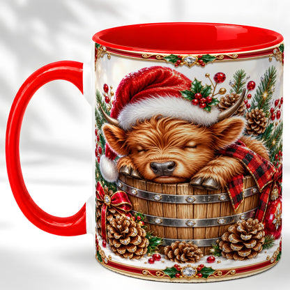 #pl[11oz|Red] Jeweled Highland Cow Coffee Mug, Christmas Cow Mug, Ceramic Cup
