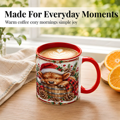 #pl[11oz|Red] Jeweled Highland Cow Coffee Mug, Christmas Cow Mug, Ceramic Cup