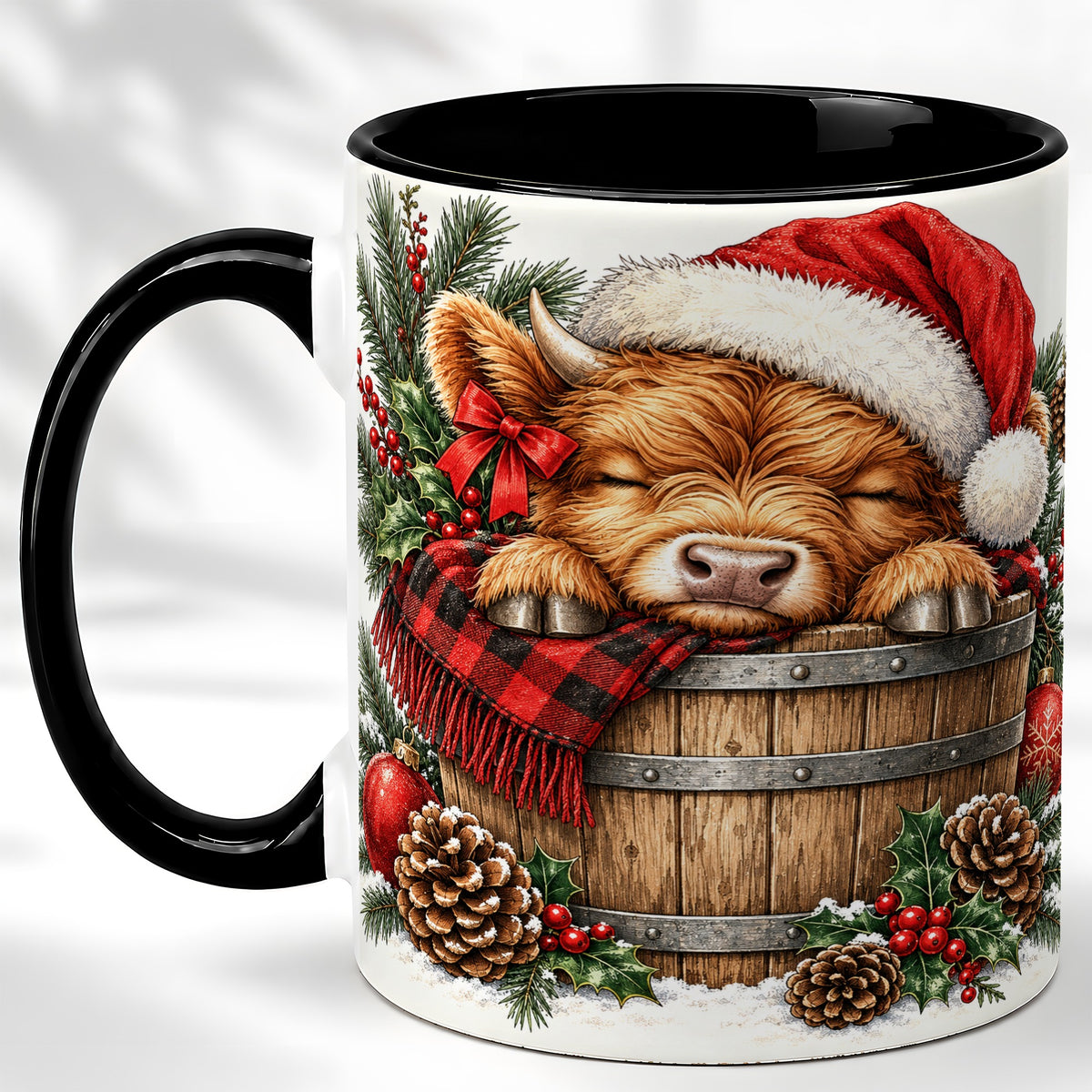#pl[11oz|Black] Vintage Highland Cow Coffee Mug, Christmas Cow Mug, Ceramic Cup