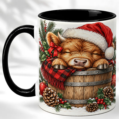 #pl[11oz|Black] Vintage Highland Cow Coffee Mug, Christmas Cow Mug, Ceramic Cup