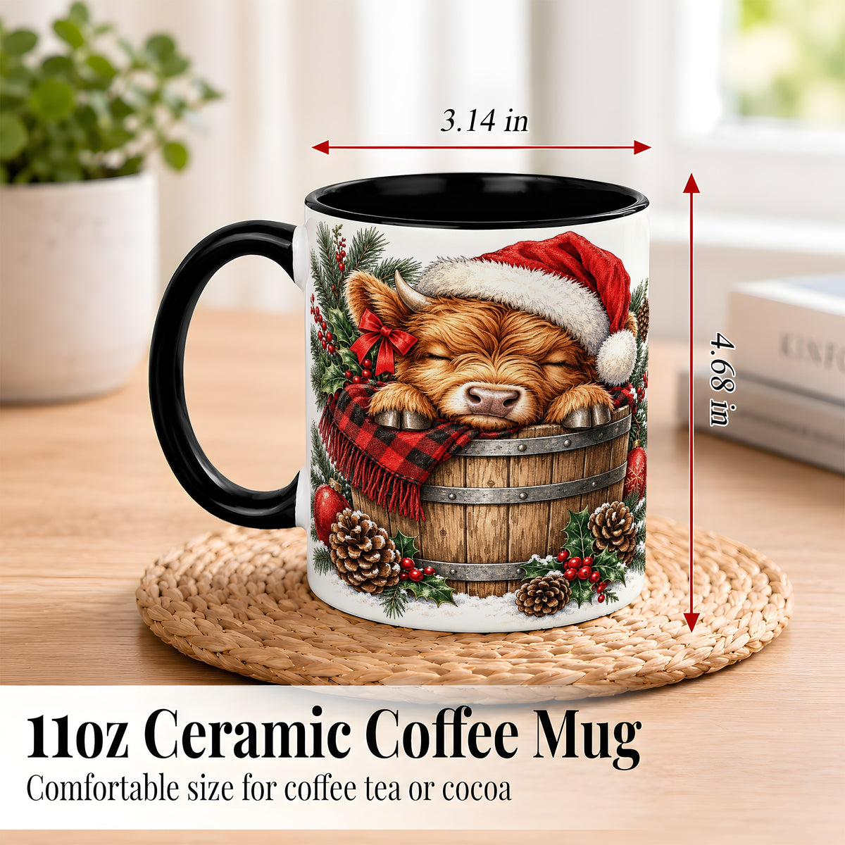 #pl[11oz|Black] Vintage Highland Cow Coffee Mug, Christmas Cow Mug, Ceramic Cup