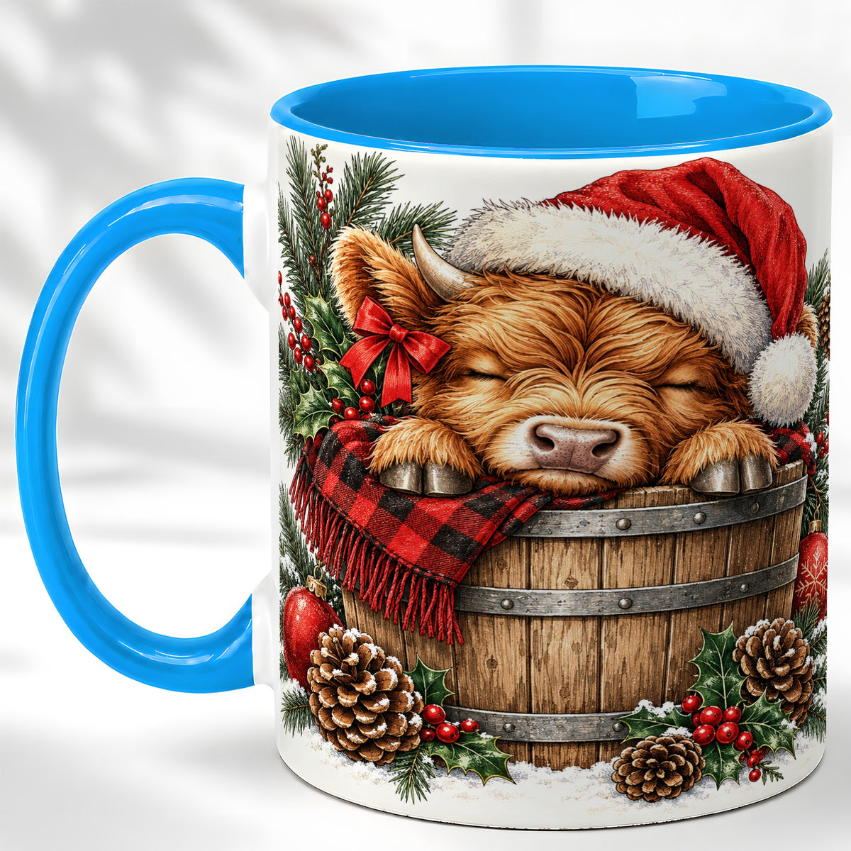 #pl[11oz|Blue] Vintage Highland Cow Coffee Mug, Christmas Cow Mug, Ceramic Cup