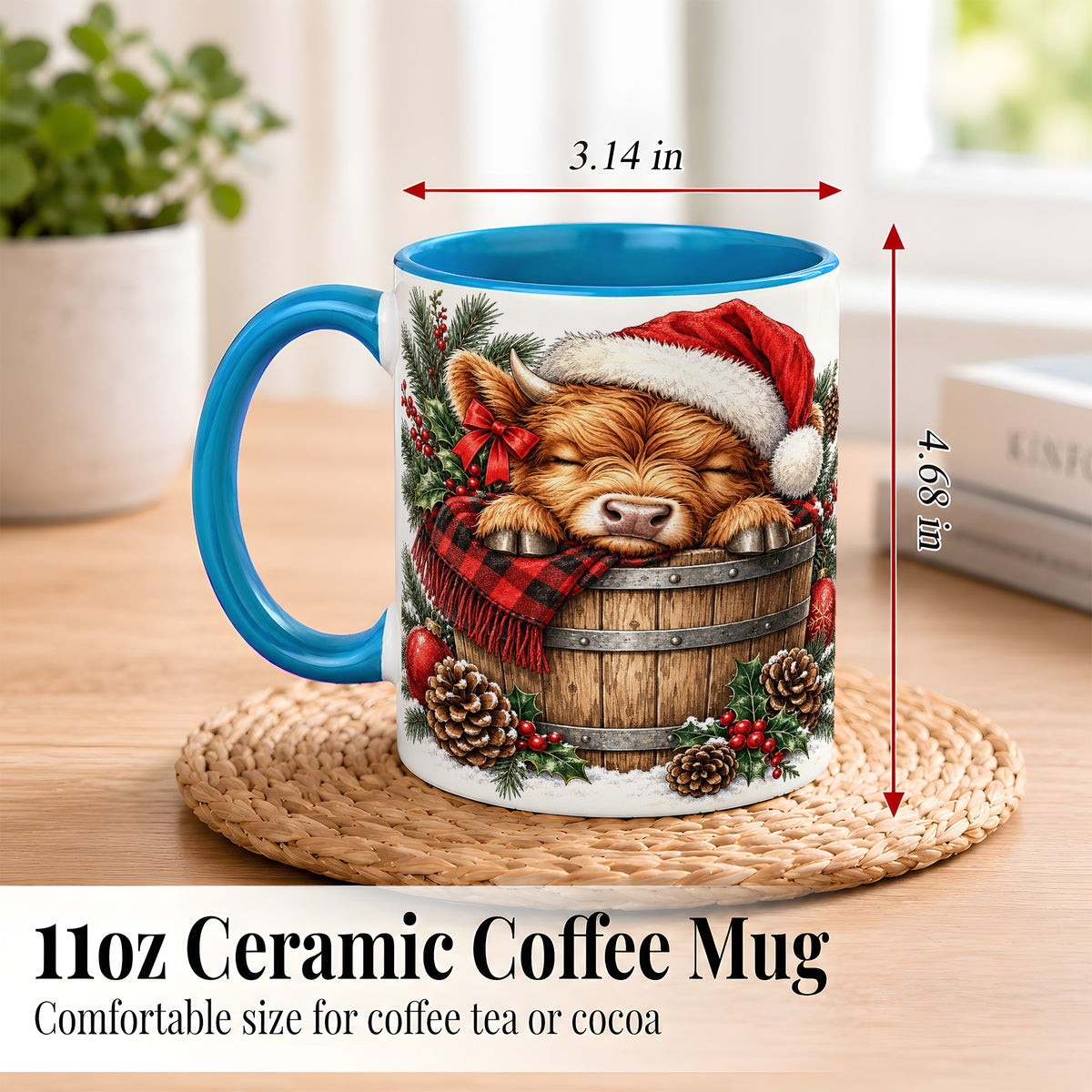#pl[11oz|Blue] Vintage Highland Cow Coffee Mug, Christmas Cow Mug, Ceramic Cup