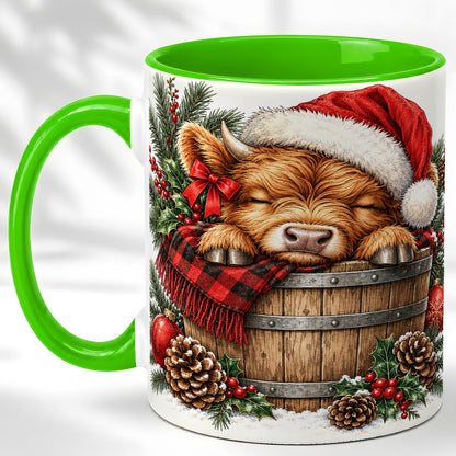 #pl[11oz|Green] Vintage Highland Cow Coffee Mug, Christmas Cow Mug, Ceramic Cup