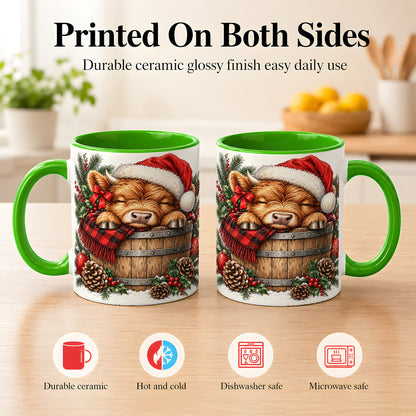 #pl[11oz|Green] Vintage Highland Cow Coffee Mug, Christmas Cow Mug, Ceramic Cup