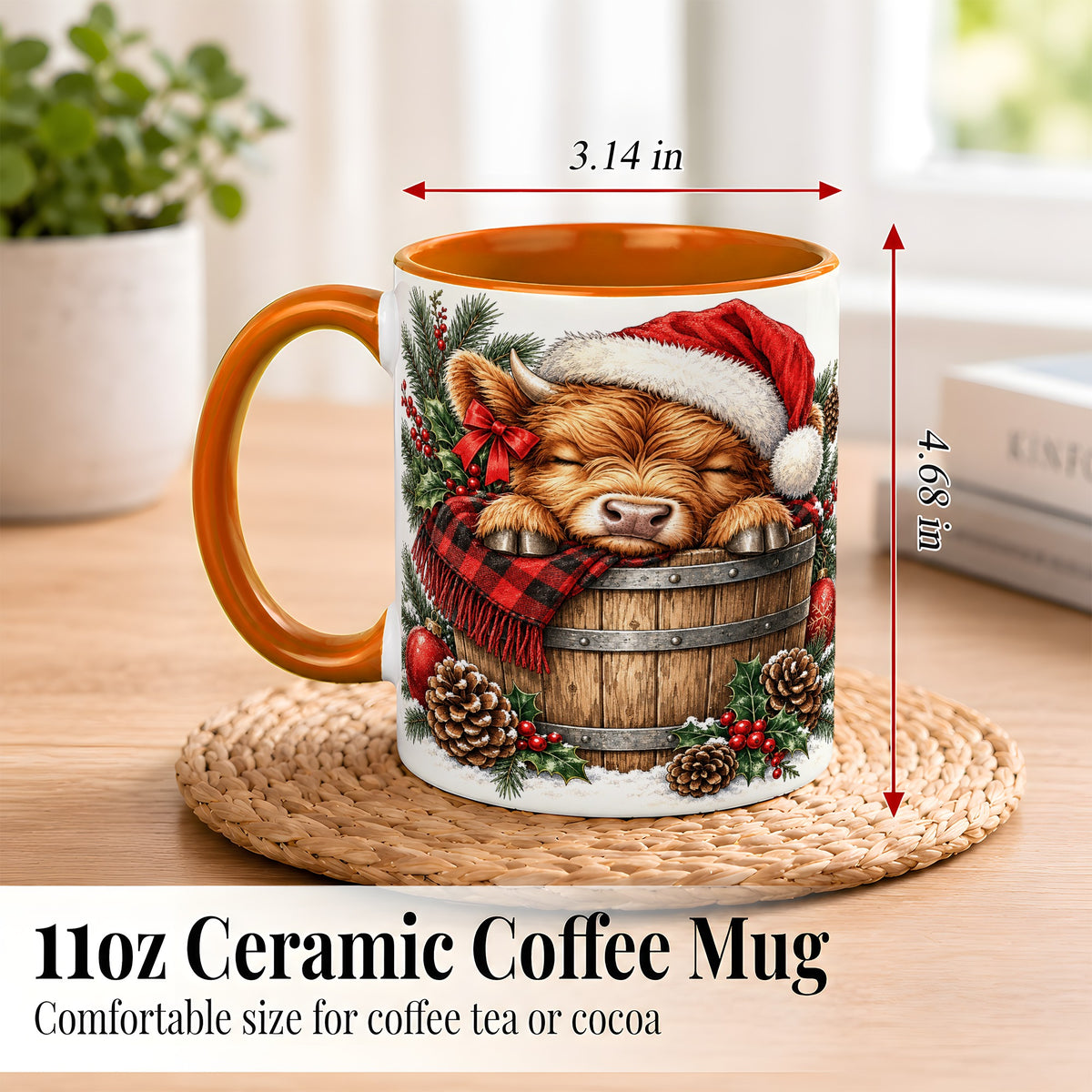 #pl[11oz|Orange] Vintage Highland Cow Coffee Mug, Christmas Cow Mug, Ceramic Cup