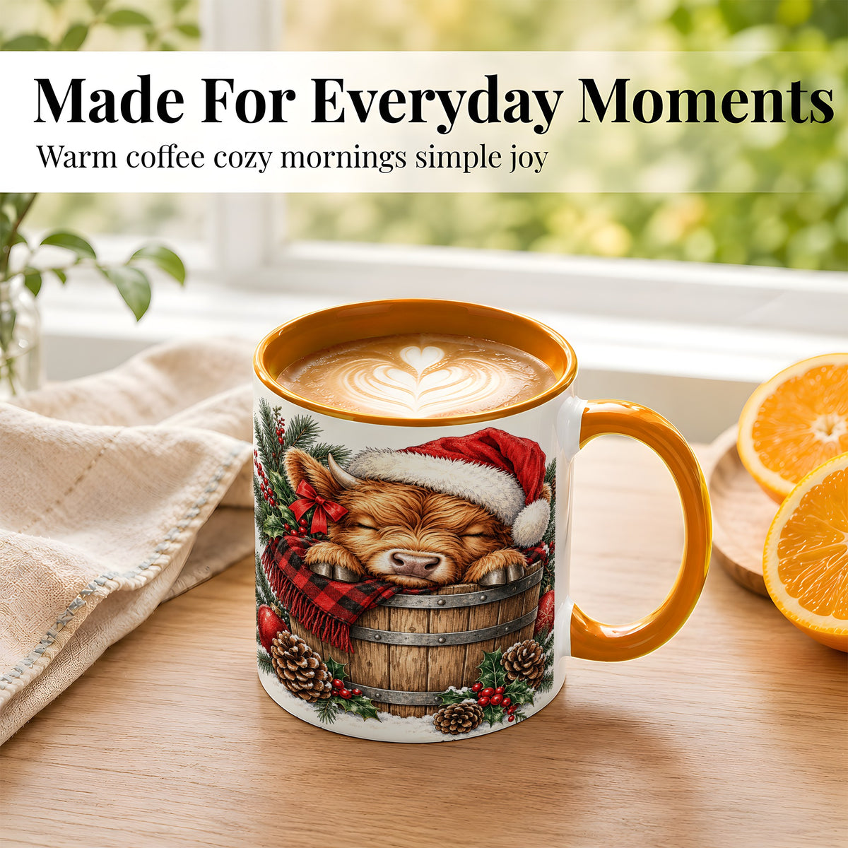 #pl[11oz|Orange] Vintage Highland Cow Coffee Mug, Christmas Cow Mug, Ceramic Cup