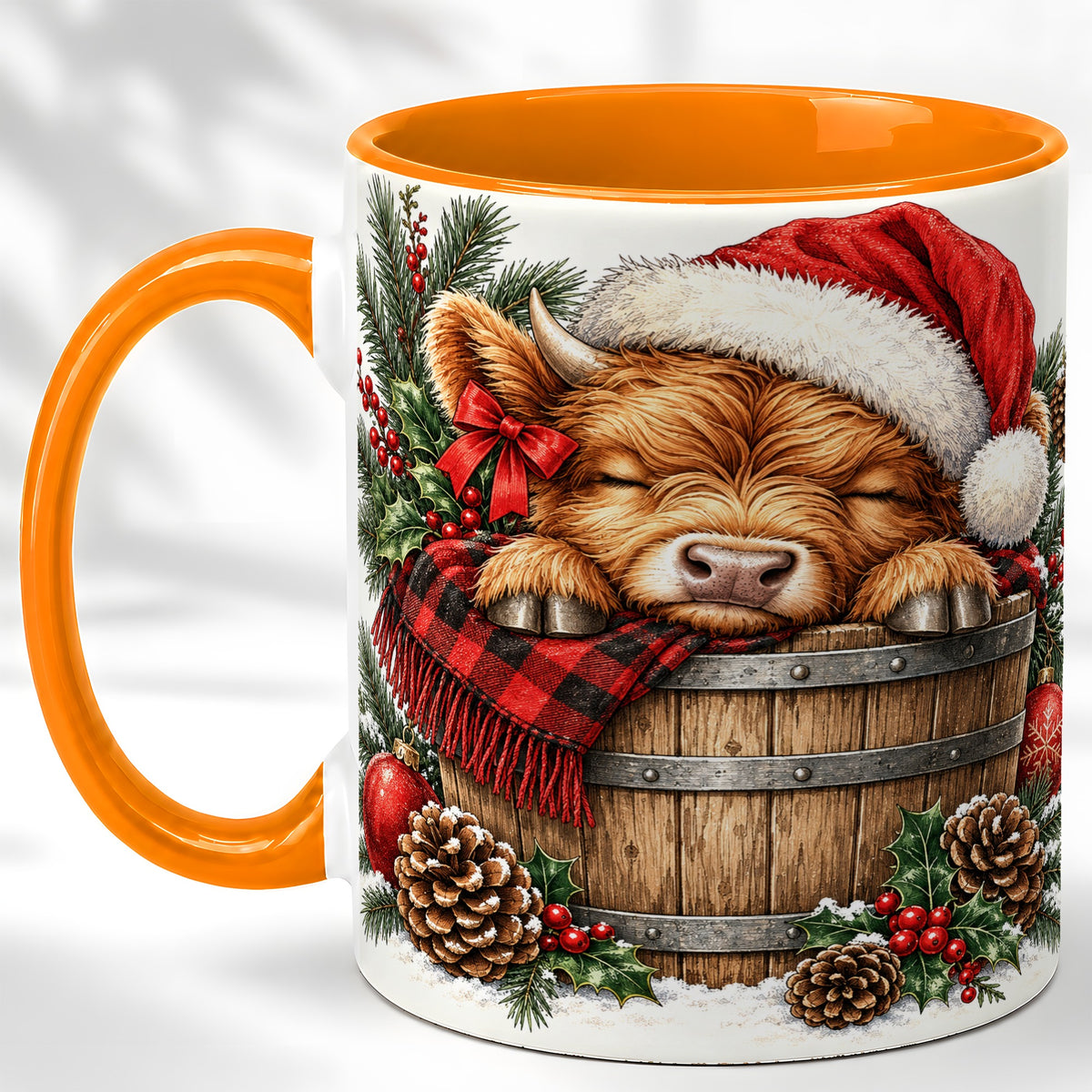 #pl[11oz|Orange] Vintage Highland Cow Coffee Mug, Christmas Cow Mug, Ceramic Cup