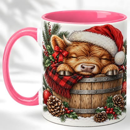 #pl[11oz|Pink] Vintage Highland Cow Coffee Mug, Christmas Cow Mug, Ceramic Cup