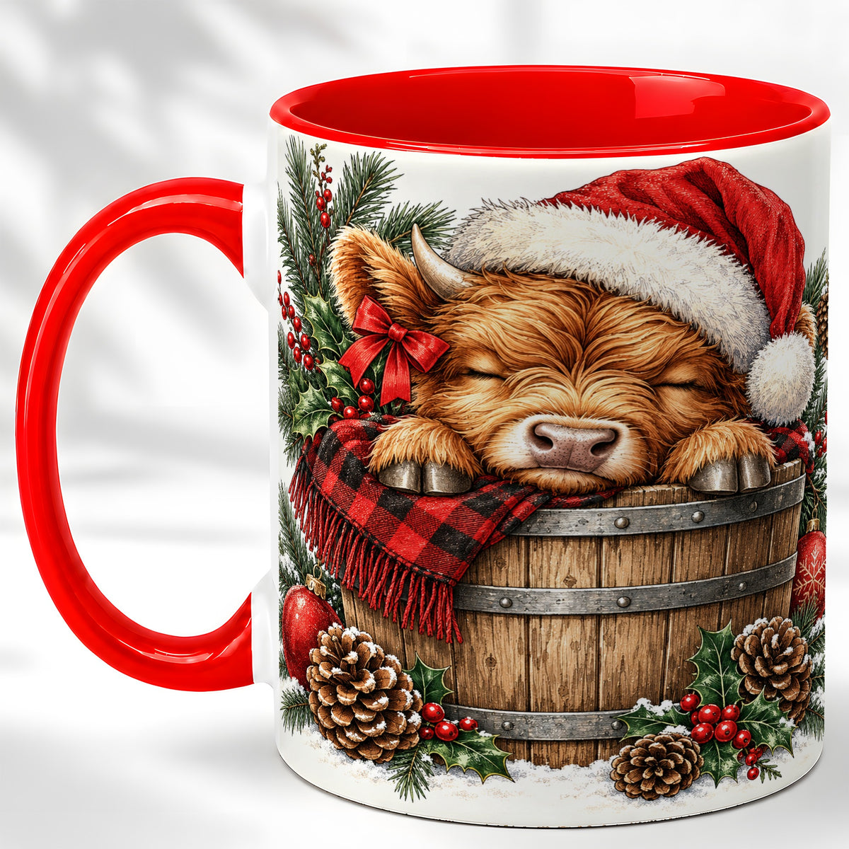 #pl[11oz|Red] Vintage Highland Cow Coffee Mug, Christmas Cow Mug, Ceramic Cup