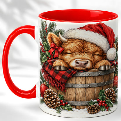#pl[11oz|Red] Vintage Highland Cow Coffee Mug, Christmas Cow Mug, Ceramic Cup