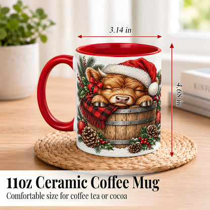 #pl[11oz|Red] Vintage Highland Cow Coffee Mug, Christmas Cow Mug, Ceramic Cup