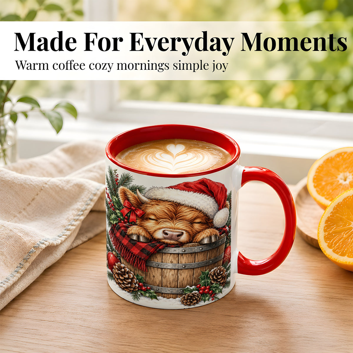 #pl[11oz|Red] Vintage Highland Cow Coffee Mug, Christmas Cow Mug, Ceramic Cup