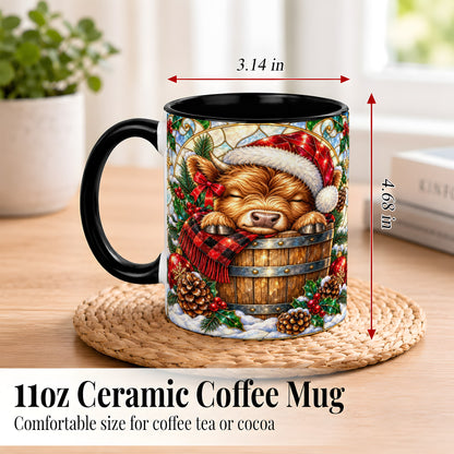 #pl[11oz|Black] Stained Glass Highland Cow Coffee Mug, Christmas Cow Mug, Ceramic Cup