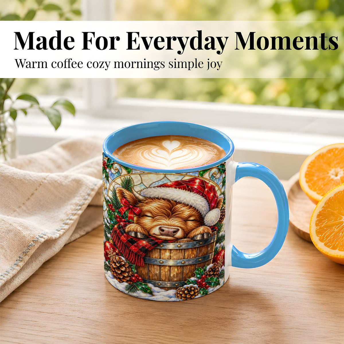 #pl[11oz|Blue] Stained Glass Highland Cow Coffee Mug, Christmas Cow Mug, Ceramic Cup