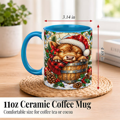 #pl[11oz|Blue] Stained Glass Highland Cow Coffee Mug, Christmas Cow Mug, Ceramic Cup
