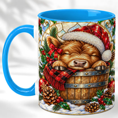 #pl[11oz|Blue] Stained Glass Highland Cow Coffee Mug, Christmas Cow Mug, Ceramic Cup