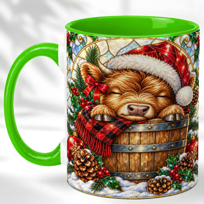 #pl[11oz|Green] Stained Glass Highland Cow Coffee Mug, Christmas Cow Mug, Ceramic Cup