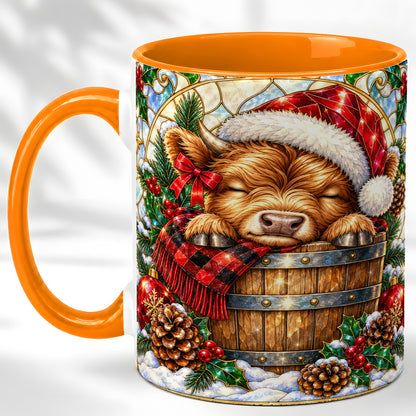 #pl[11oz|Orange] Stained Glass Highland Cow Coffee Mug, Christmas Cow Mug, Ceramic Cup