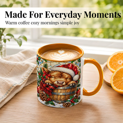 #pl[11oz|Orange] Stained Glass Highland Cow Coffee Mug, Christmas Cow Mug, Ceramic Cup
