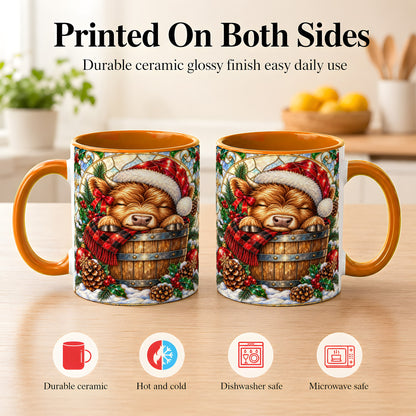 #pl[11oz|Orange] Stained Glass Highland Cow Coffee Mug, Christmas Cow Mug, Ceramic Cup