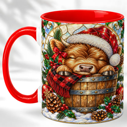 #pl[11oz|Red] Stained Glass Highland Cow Coffee Mug, Christmas Cow Mug, Ceramic Cup