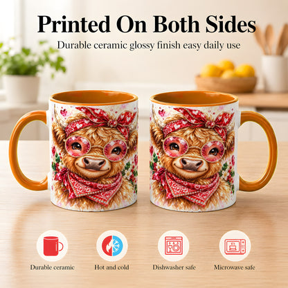 #pl[11oz|Orange] Highland Cow Coffee Mug, Heart Cow Mug, Ceramic Cup