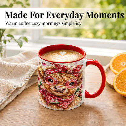 #pl[11oz|Red] Highland Cow Coffee Mug, Heart Cow Mug, Ceramic Cup