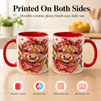 #pl[11oz|Red] Highland Cow Coffee Mug, Heart Cow Mug, Ceramic Cup