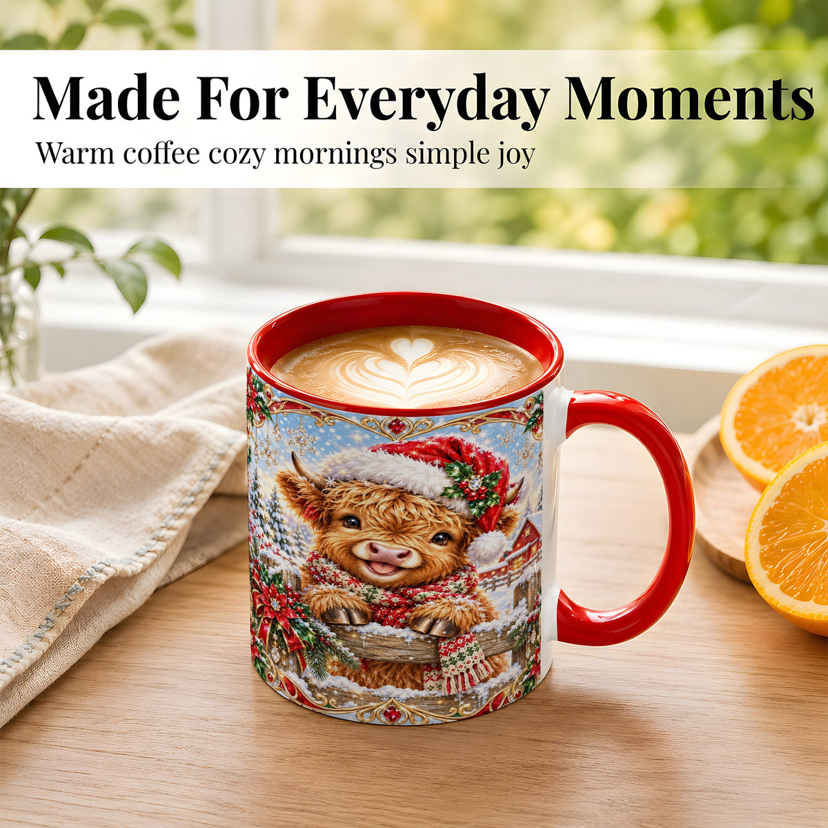 #pl[11oz|Red] Christmas Highland Cow Coffee Mug, Poinsettia Cow Mug, Ceramic Cup