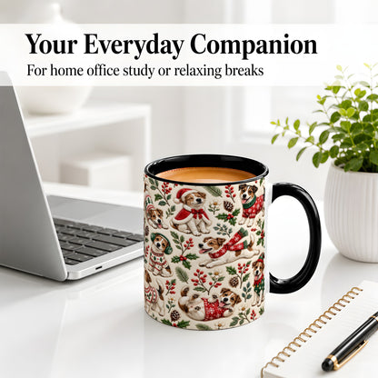 #pl[11oz|Black] Christmas Jack Russell Accent Mug, Ceramic Mug with Festive Art