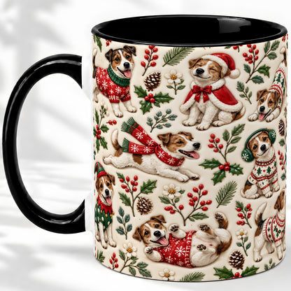 #pl[11oz|Black] Christmas Jack Russell Accent Mug, Ceramic Mug with Festive Art