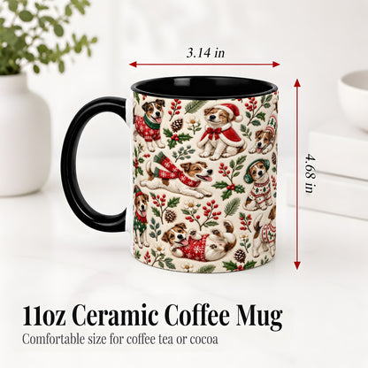 #pl[11oz|Black] Christmas Jack Russell Accent Mug, Ceramic Mug with Festive Art