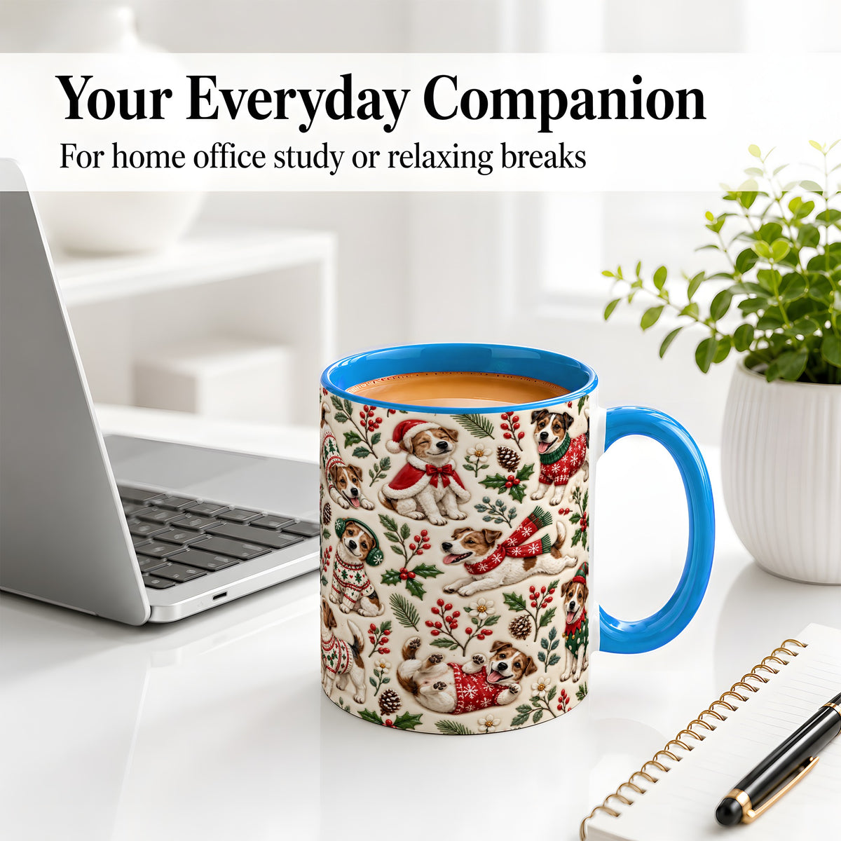 #pl[11oz|Blue] Christmas Jack Russell Accent Mug, Ceramic Mug with Festive Art