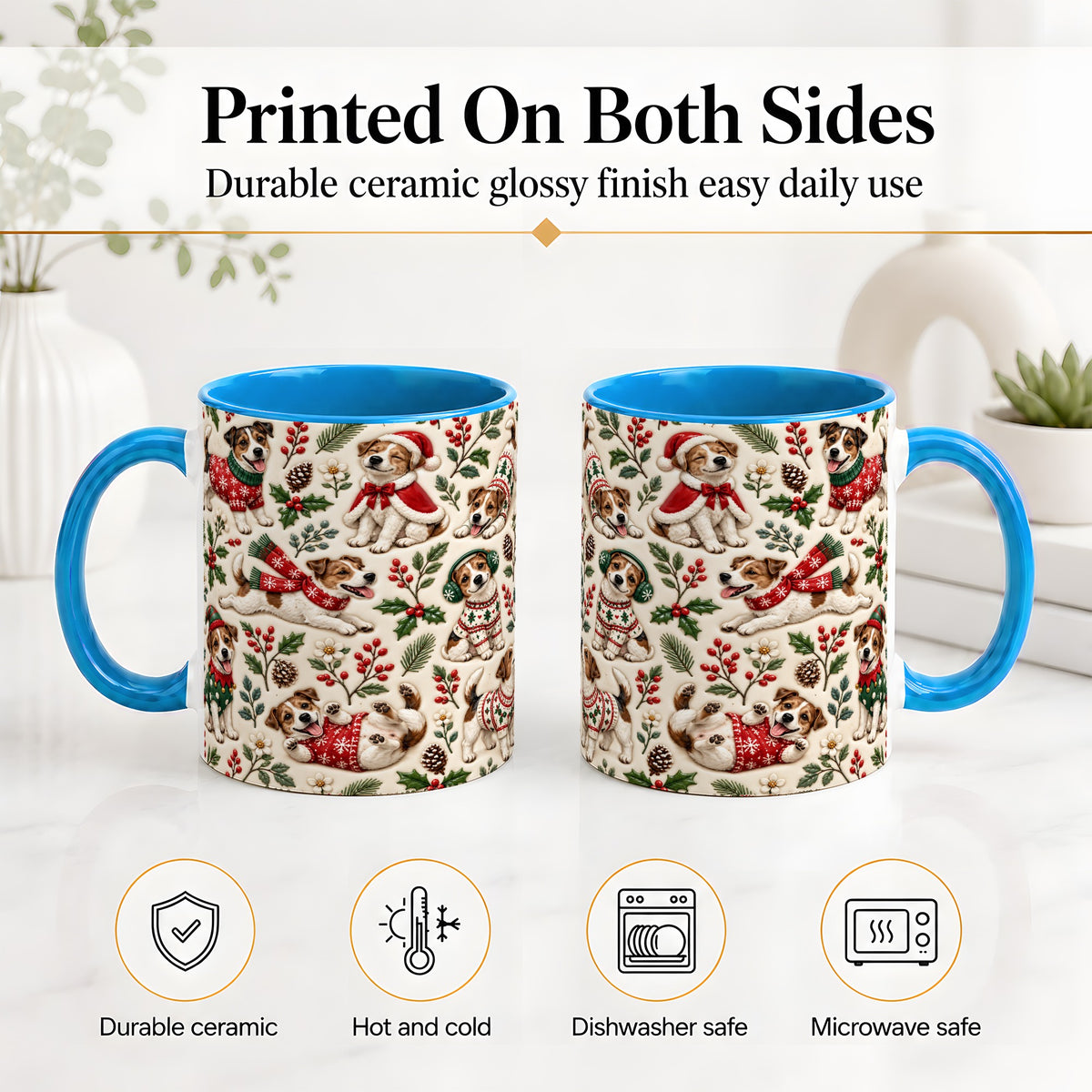 #pl[11oz|Blue] Christmas Jack Russell Accent Mug, Ceramic Mug with Festive Art